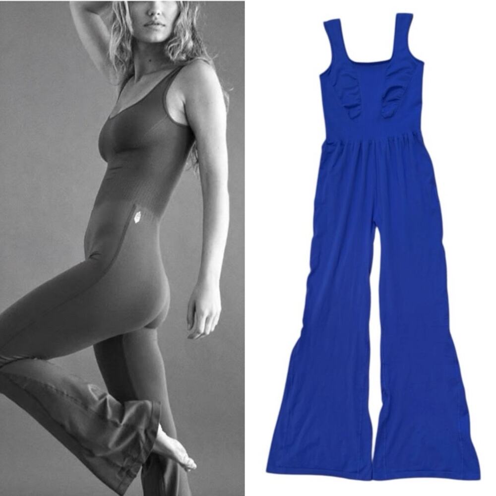Free People x First Class Good Karma Flared Onesie in Sapphire